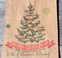 Christmas Tree Vintage Personalized Bags | Holiday Party Favors | Smores Kits | Christmas Candy Bags | Vintage Tree | Brown Bag | Treat Bag