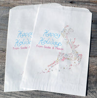 Elegant Deer Personalized Goodie Paper Bags | Christmas Candy Bags | Smores Kits | Cookie Bags | Reindeer Treat Bags | Pastel Favor Bag