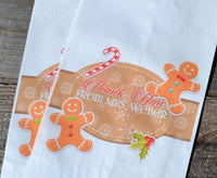 Gingerbread Man Candy Cane Christmas Cookie Bags | Christmas Candy Bags | Holiday Party Favors | Christmas Goodie Bags | Popcorn Bags