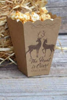 The Hunt is Over Deer Brown Kraft Wedding Favor Popcorn Bar Boxes Personalized Popcorn Box Engagement Favor
