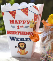 Circus Popcorn Boxes for Personalized Kids Birthday Circus Theme Favors Circus Theme Party Birthday Monkeys Lions Tigers Giraffe Favor