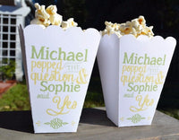 Popped the Question Engagement Party Popcorn Boxes Favors | Movie Theatre Style Popcorn Carton