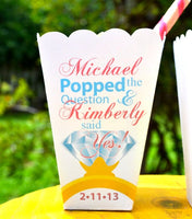 Popped the Question Popcorn Box Favors, Engagement Party Personalized Favors, Diamond Ring Favor, He Popped the Question