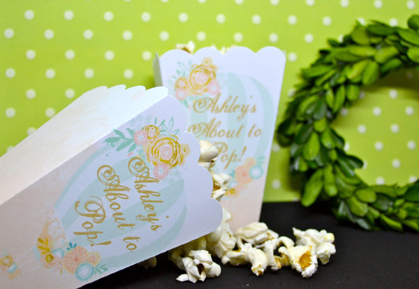 About to Pop Baby Shower Popcorn Boxes | Hot Air Balloon Shower Favors | Baby Girl Favor | Popcorn Bar | Watercolor Favors | About to Pop