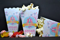 Circus Popcorn Boxes | Carnival Birthday Party | Carnival Popcorn Boxes | Favor Boxes | Girls Circus Birthday | Pink Circus Tent | Bar