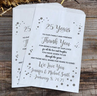 25th Anniversary Party Favor Bags | 25 Year Anniversary Favors | Silver Anniversary | Candy Bar Bags | Candy Buffet Bags | Personalized Bags