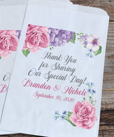 Floral Personalized Wedding Favor Bags - Romantic Wedding Candy Bar - Roses Hydrangea Flower Favor Bags for Spring Weddings