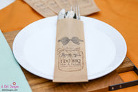 I Do BBQ Kraft with Blue Ribbon Wedding or Engagement Party Silverware Utensil Flatware Bags
