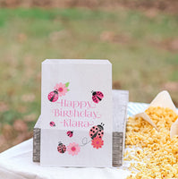 Lady Bug Favor Bags Pink with Flowers
