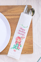 Mermaid Birthday Silverware Bags Utensil Flatware Bags Red Hair Under the Sea