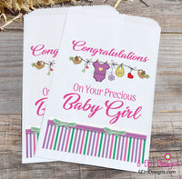 Congratulations On Your Precious Baby Girl Baby Shower Party Favor Bags, Girl Baby Shower Favor Goodie Bags