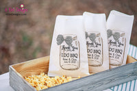I Do BBQ Personalized Wedding Favor Bags - Country Wedding Candy Bar - Black Gingham Bow Mason Jar Favor Bags for Weddings