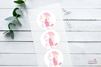 Thank You Pink Baby Shower Stickers Thank You Stickers Goodie Bag Stickers Pregnant Girl with Umbrella