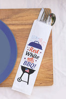 Fourth of July BBQ, Red White and BBQ Personalized Silverware Bags Utensil Flatware Bags, July 4th, July Fourth