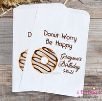 Donut Bags for Birthday Party, Doughnut Bags, Donut Worry Be Happy Personalized Goodie Bag