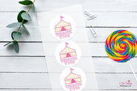 Circus Tent Thank You Stickers Thank You Bag Seals Circus Theme, Pink Tent Stickers