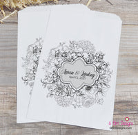 Black and White Wedding Candy Bags, Black and White Flowers Engagement Party Favor Bags, Black and White Floral Candy Bar Bags