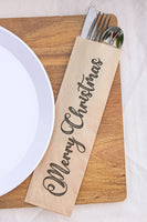 Merry Christmas Kraft Silverware Bags, Christmas Utensil Holders, Christmas Flatware Bags, Christmas Silverware Pouches