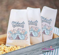 Boys Pastel Blue Circus Tent Carnival Party Favor Bags | Circus Party Favors, Popcorn Bags, Carnival Birthday, Boys Circus