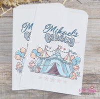 Boys Pastel Blue Circus Tent Carnival Party Favor Bags | Circus Party Favors, Popcorn Bags, Carnival Birthday, Boys Circus