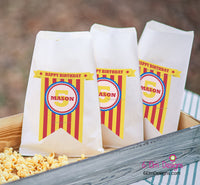 Circus Ribbon Carnival Party Favor Bags | Circus Party Favors, Popcorn Bags, Carnival Birthday, Girls Circus