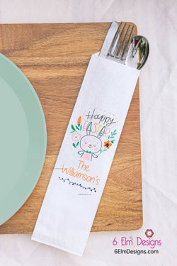 Happy Easter Silverware Utensil Flatware Bags, Easter Bunny Silverware Pouches
