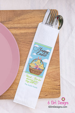 Happy Easter Easter Basket Silverware Utensil Flatware Bags, Easter Basket Silverware Pouches with Cross