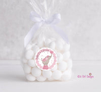 Pastel Pink Circus Elephant 2" Gloss Sticker, Label for Circus Birthday or Baby Shower, pink carnival theme party