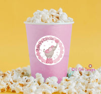Pastel Pink Circus Elephant 2" Gloss Sticker, Label for Circus Birthday or Baby Shower, pink carnival theme party