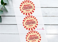Red Vintage Circus Stickers 2" Gloss Sticker, Label for Circus Birthday or Baby Shower, Personalized Sticker