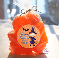 Happy Halloween Witch Stickers, Personalized 2" Gloss Stickers, Halloween Party Favor