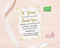 50th Anniversary Thank You Card, Instant Download, Digital Card Golden Anniversary Thank You