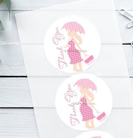 Thank You Pink Baby Shower Stickers Thank You Stickers Goodie Bag Stickers Pregnant Girl with Umbrella