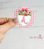 Strawberry Monogram 2" Gloss Sticker, Watercolor Strawberry Pink Gingham and Light Green