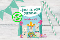 Digital Birthday Card - Instant Print At Home Card for Llamas Birthday Party Card