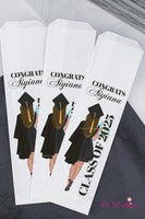Class of 2025 Graduation Silverware Bags Pouches, Graduation Silverware Wrapper Custom Colors names and Blonde Girl Black Dress