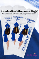 Class of 2025 Girl Graduation Party Silverware Utensil Flatware Bags Pouches, Custom Colors names and skintone