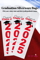 Class of 2025 Graduation Party Silverware Utensil Flatware Bags Pouches, Custom Colors