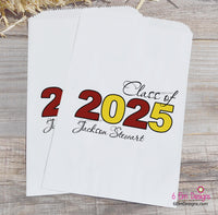 Class of 2025 Graduation Party Personalized Favor Bags for Candy or Popcorn Bars, Cookie Buffet Bags