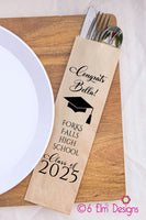 Class of 2025 Graduation Party Silverware Utensil Flatware Bags Pouches, Kraft Paper School Name and Graduates Name