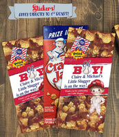 Cracker Jack Labels, Custom Cracker Jack Red Little Slugger Stickers for Baby Showers, First Birthdays Baseball Theme
