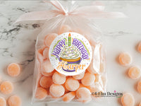 Personalized Happy Birthday Cupcake Stickers, Custom Name Birthday Party Favor Labels, 2" Round Glossy Stickers for Treat Bags & Boxes