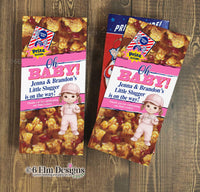 Cracker Jack Labels, Custom Cracker Jack PInk Girl Little Slugger Stickers for Baby Showers, First Birthdays Baseball Theme
