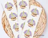 Personalized Happy Birthday Cupcake Stickers, Custom Name Birthday Party Favor Labels, 2" Round Glossy Stickers for Treat Bags & Boxes