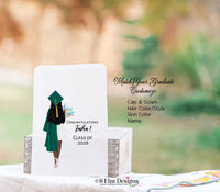 Graduation Girl with Flowers Class of 2025 Personalized Favor Bags for Popcorn or Candy Bars Customized Hair, Robes Skin Color