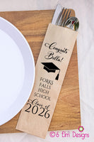 Class of 2025 Bold Graduation Party Silverware Utensil Flatware Bags Pouches, School Name and Graduates Name Kraft Paper