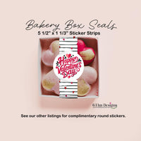 Valentines Sticker Strips: Black and Red Cookie & Treat Box Seals - 10 Pack Bakery Box Stickers - Cake Pop Seals
