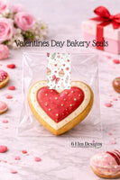 Valentines Sticker Strips With Bows Coquette Style: Cookie & Treat Box Seals - 10 Pack Bakery Box Stickers - Cake Pop Seals