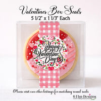 Valentines Sticker Strips: Pink Gingham Cookie & Treat Box Seals - 10 Pack Bakery Box Stickers - Cake Pop Seals