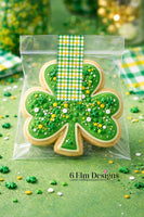 St. Patrick's Day Sticker Strips: Red Gingham Cookie & Treat Box Seals - 10 Pack Bakery Box Stickers - Cake Pop Seals